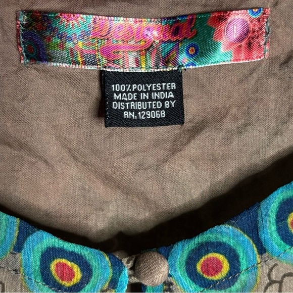 NWOT Desigual Sheer Blouse Tunic Colorful Circle
Pattern Long Sleeve, Large - Picture 9 of 10